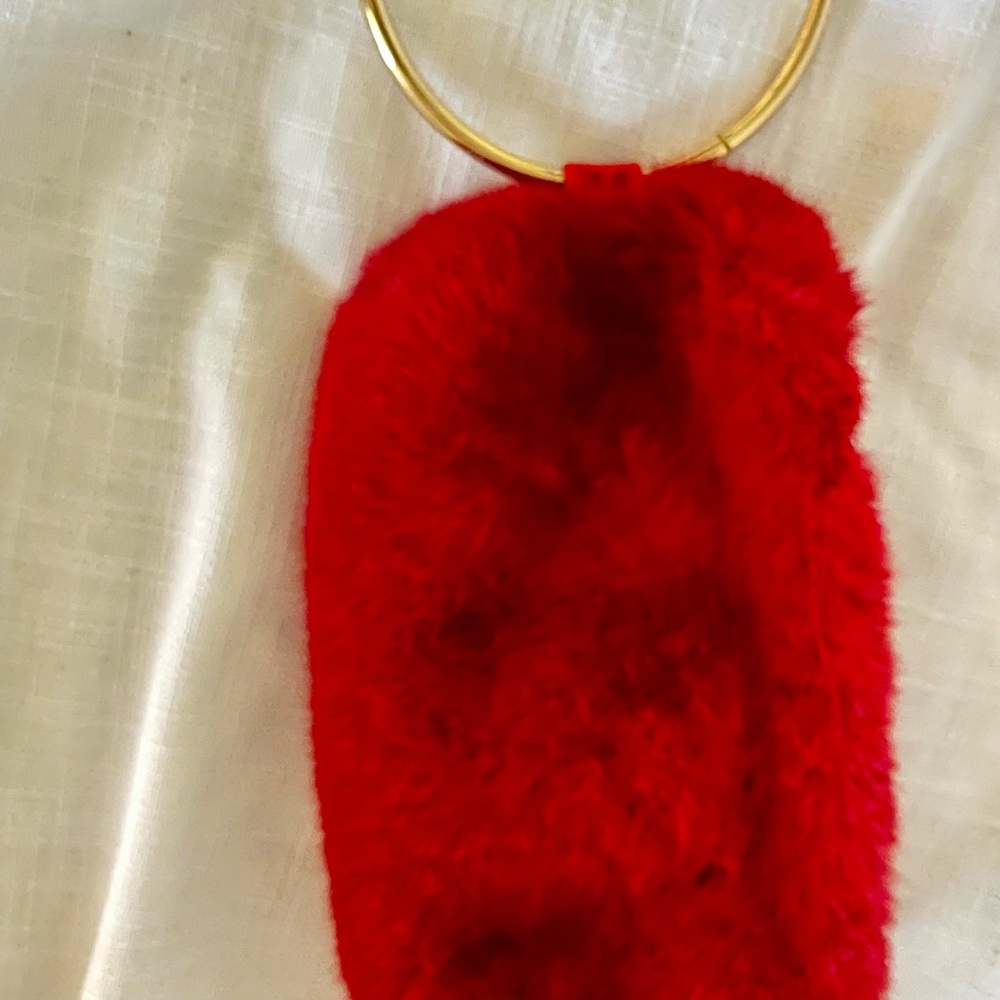 Red Furry Wristlet Clutch